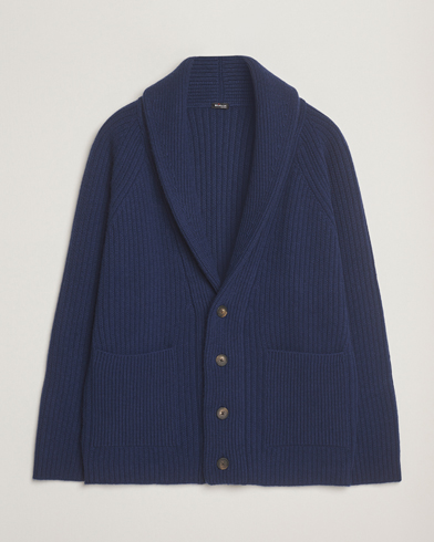 Kiton Cashmere Rib Shawl Cardigan Navy – Blau