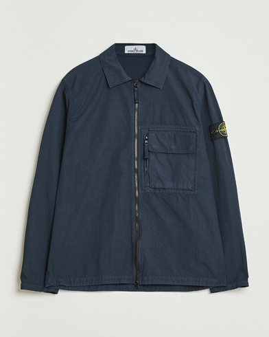 Stone Island Garment Dyed Organic Cotton Zip Overshirt Navy – Blau