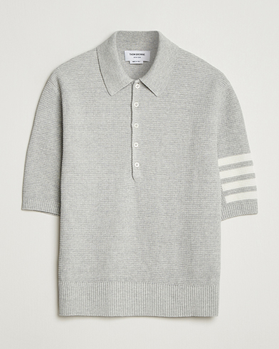 Thom Browne Textured 4 Bar Knitted Polo Light Grey – Grau