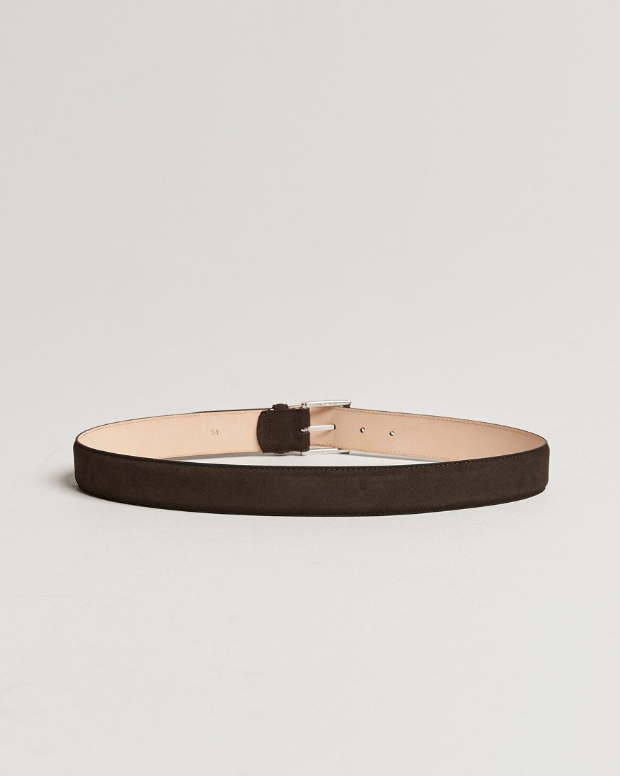 Herren | Crockett & Jones | Crockett & Jones | Belt 3,2 cm Dark Brown Suede