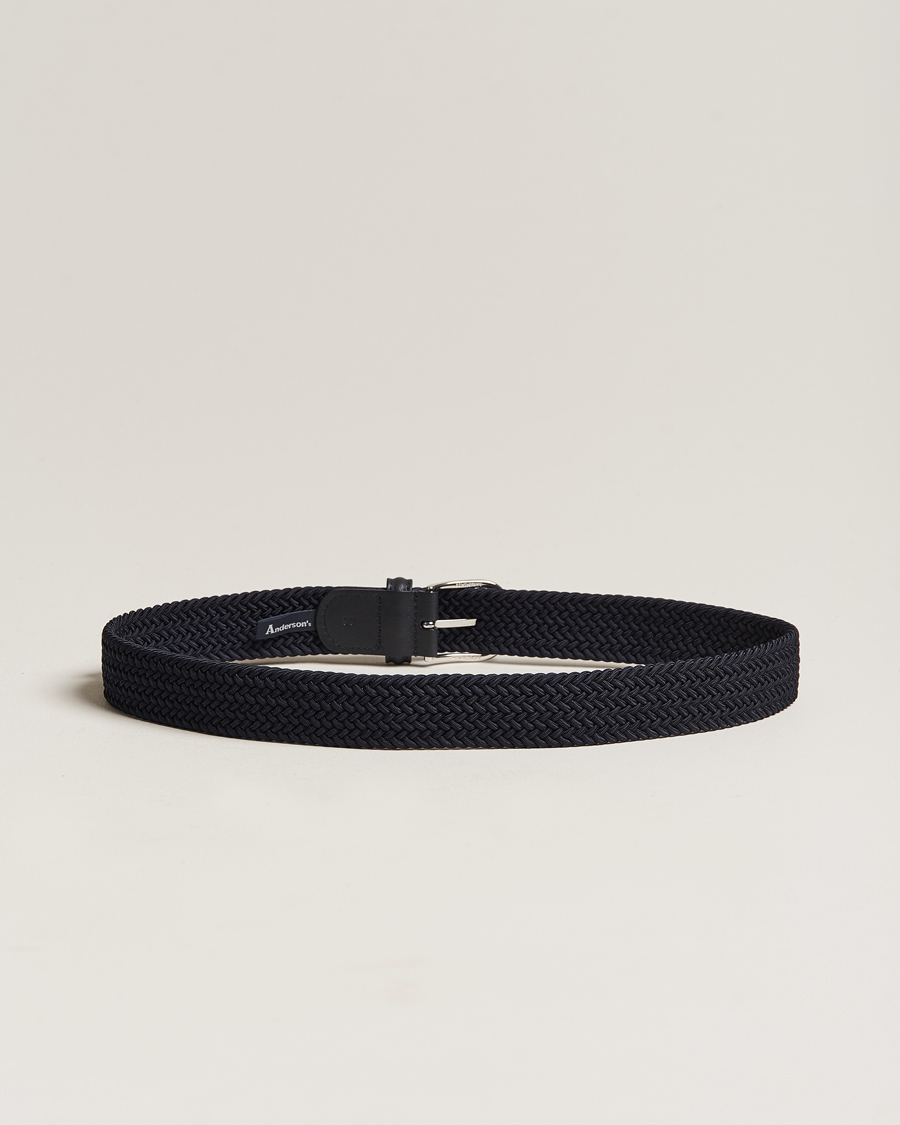 Herren | Italian Department | Anderson's | Stretch Woven 3,5 cm Belt Navy