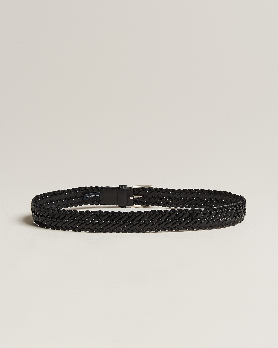 Herren | Geflochtene Gürtel | Anderson\'s | Woven Leather 3,5 cm Belt Tanned Black