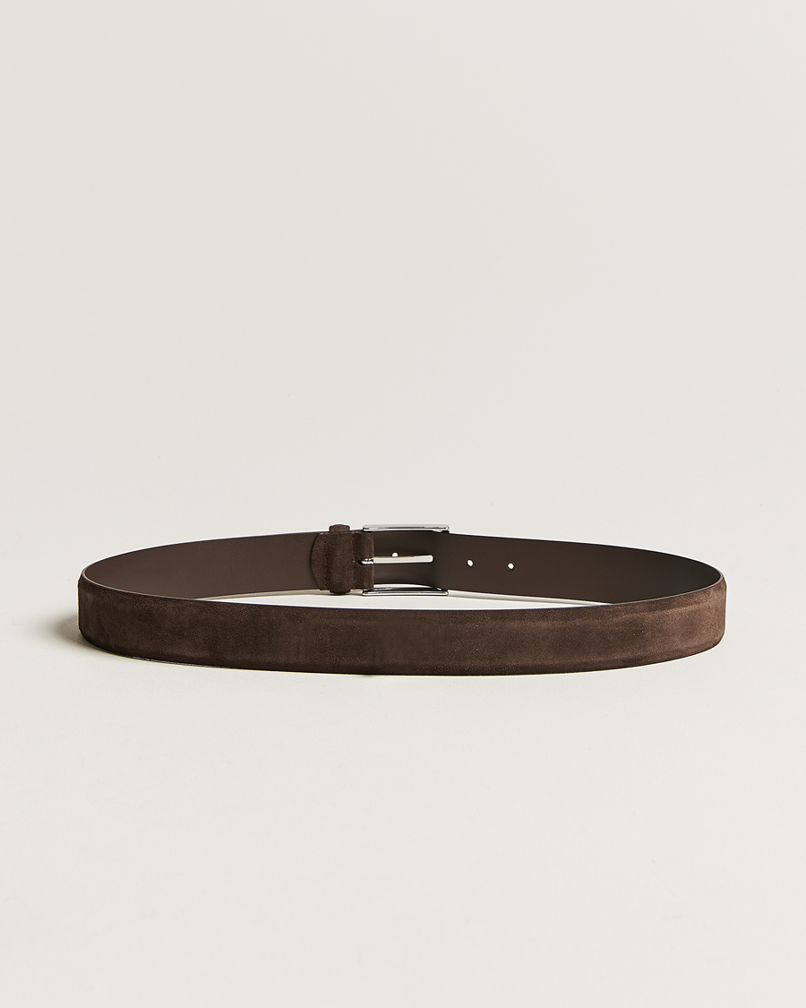 Herren | Gürtel | Anderson's | Calf Suede 3,5 cm Belt Dark Brown