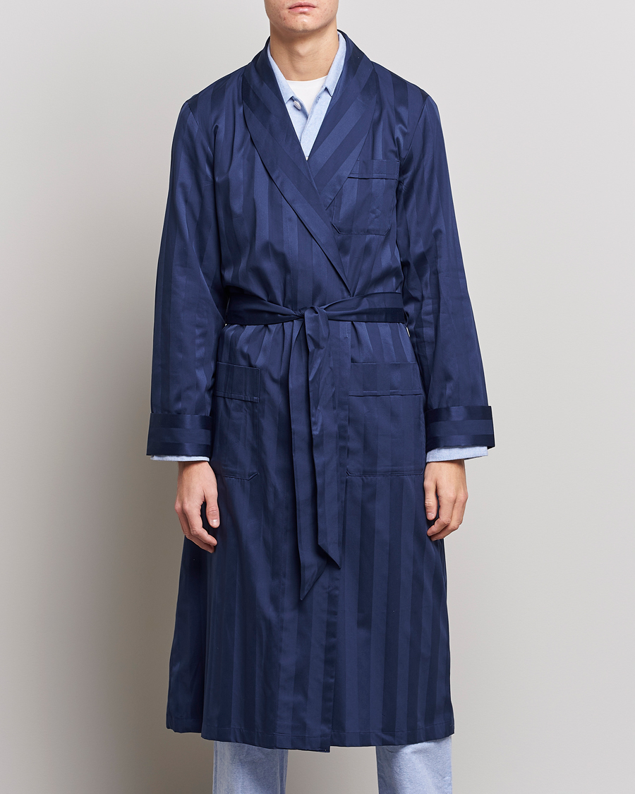 Herren | Kleidung | Derek Rose | Striped Cotton Satin Dressing Gown Navy/Navy