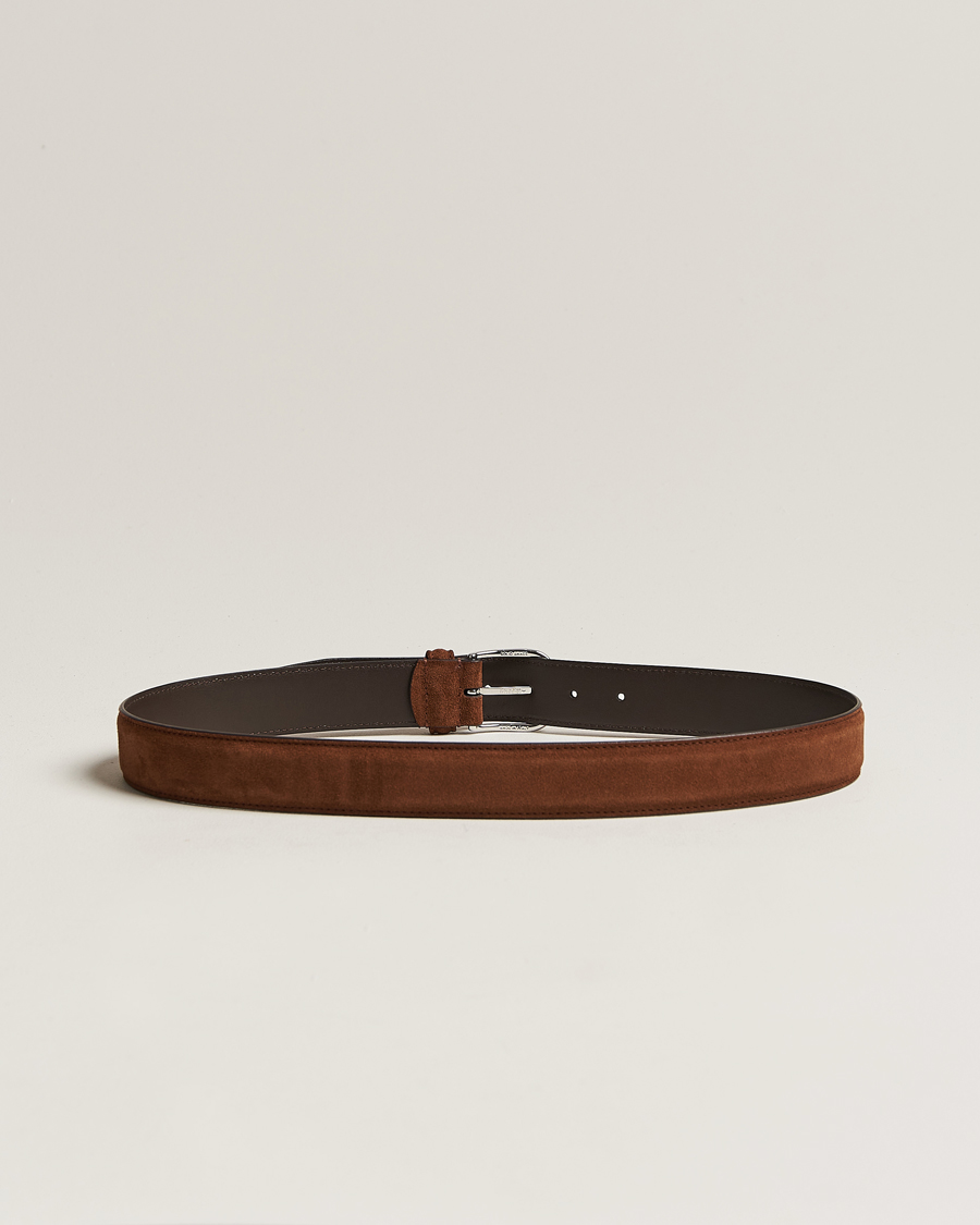 Herren | Italian Department | Anderson's | Suede 3,5 cm Belt Brown