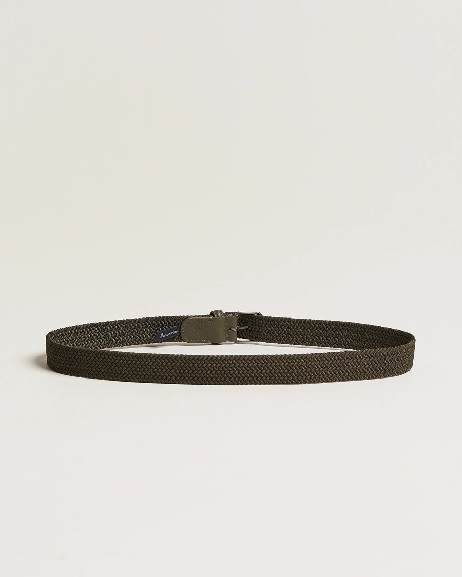 Herren | Geflochtene Gürtel | Anderson\'s | Elastic Woven 3 cm Belt Military Green