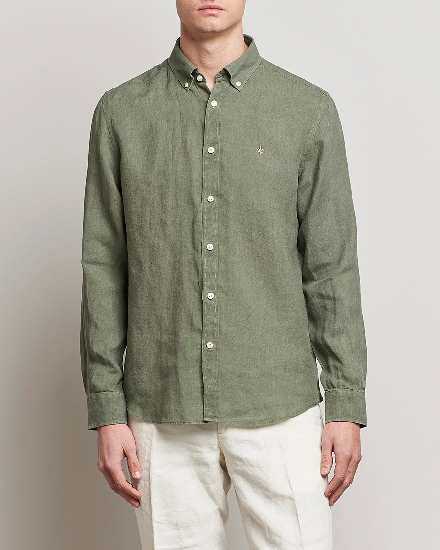 Herr | Skjortor | Morris | Douglas Linen Button Down Shirt Olive