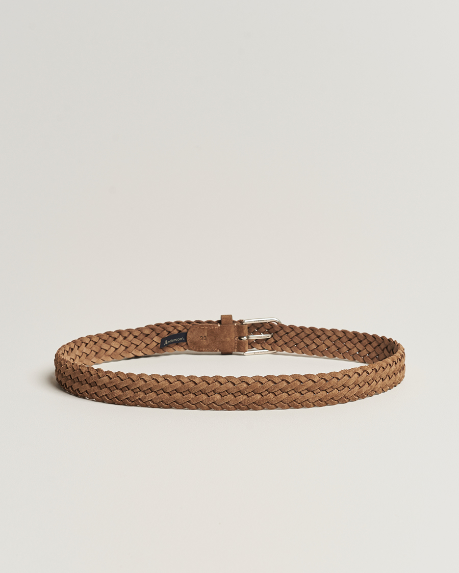 Herren | Italian Department | Anderson's | Woven Suede Belt 3 cm Light Brown