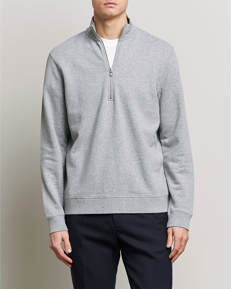 Herren |  | Sunspel | Loopback Half Zip Sweatshirt Grey Melange