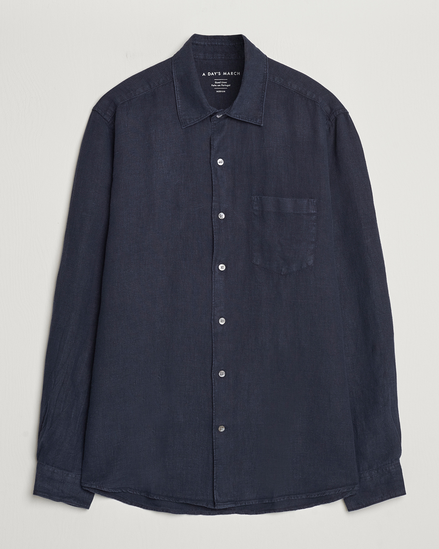 Herren | Hemden | A Day's March | Abu Linen Shirt Dark Navy