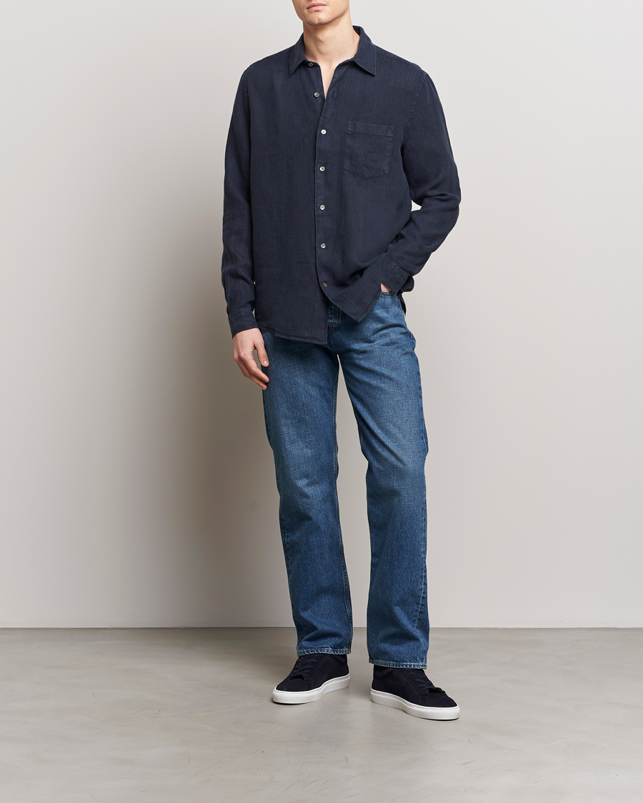 Herren | Hemden | A Day's March | Abu Linen Shirt Dark Navy