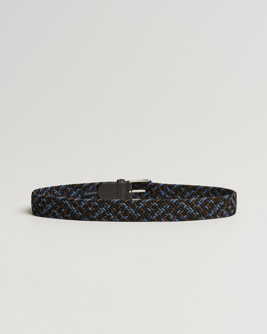 Herren | Italian Department | Anderson's | Stretch Woven 3,5 cm Belt Navy/Brown