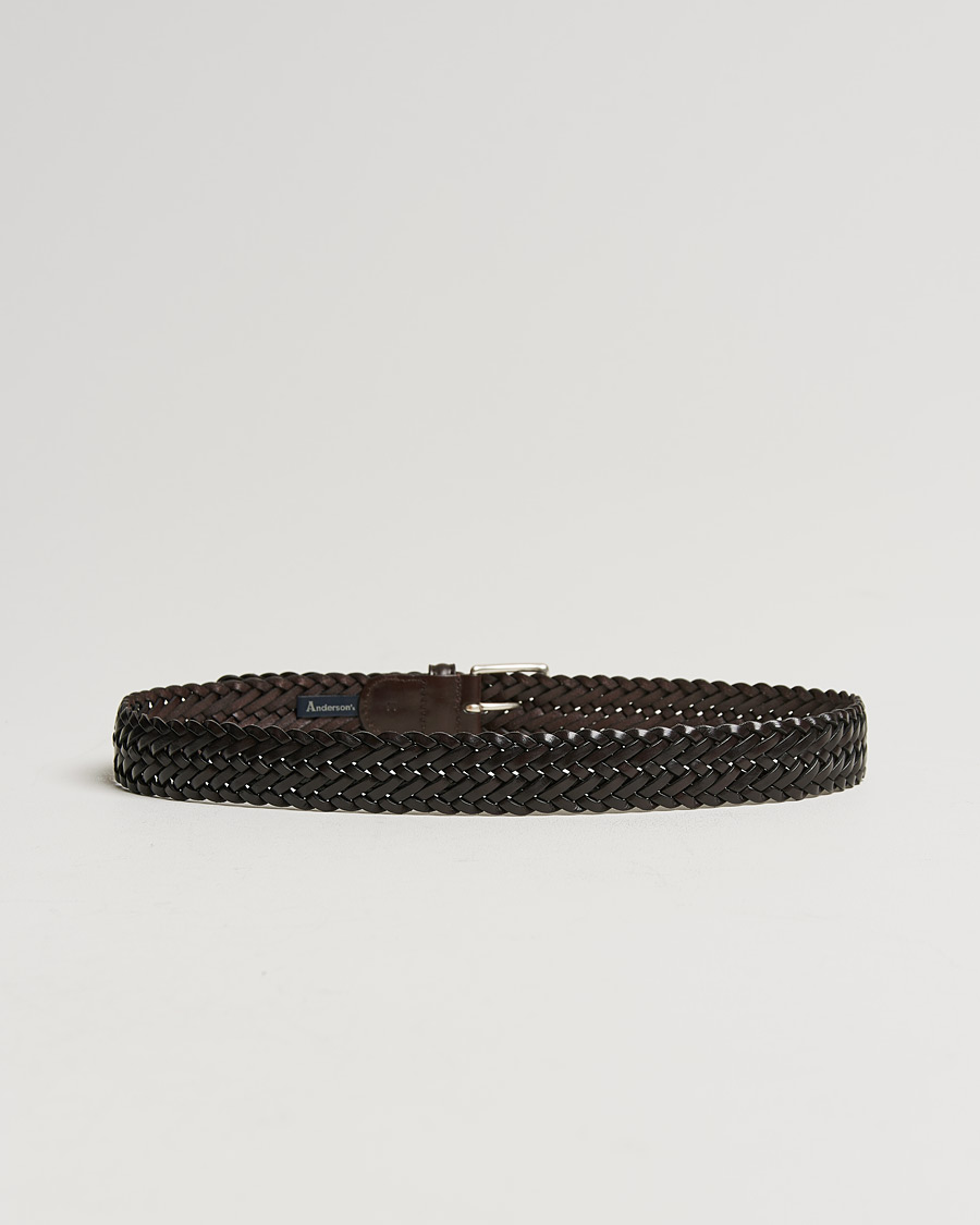 Herren | Geflochtene Gürtel | Anderson\'s | Woven Leather 3,5 cm Belt Dark Brown
