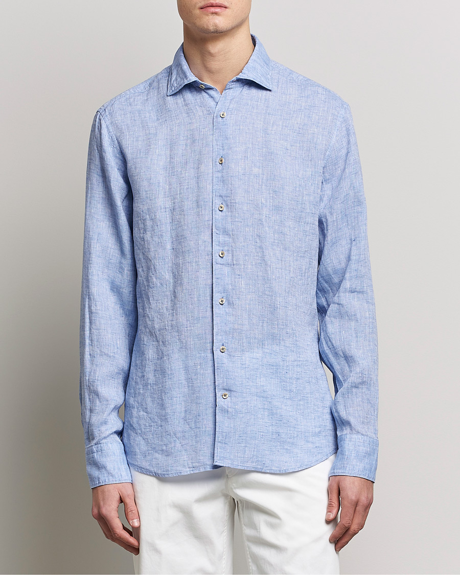 Herren |  | Stenströms | Fitted Body Cut Away Linen Shirt Blue