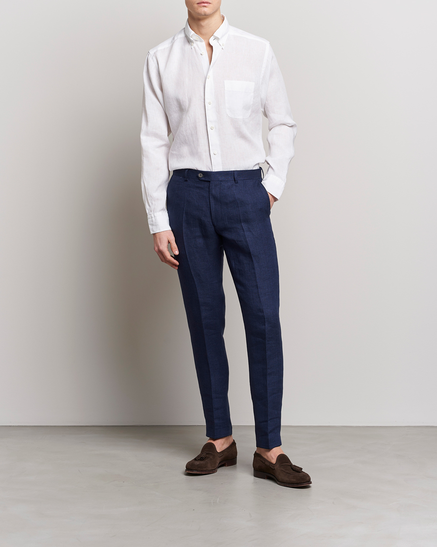 Herren | Hemden | Eton | Slim Fit Linen Button Down Shirt White