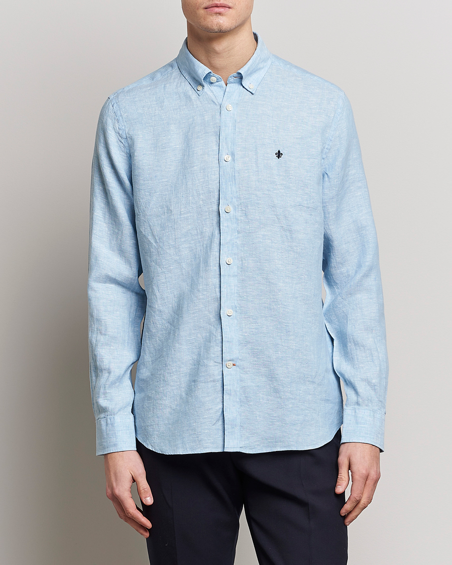 Herren |  | Morris | Douglas Linen Button Down Shirt Light Blue