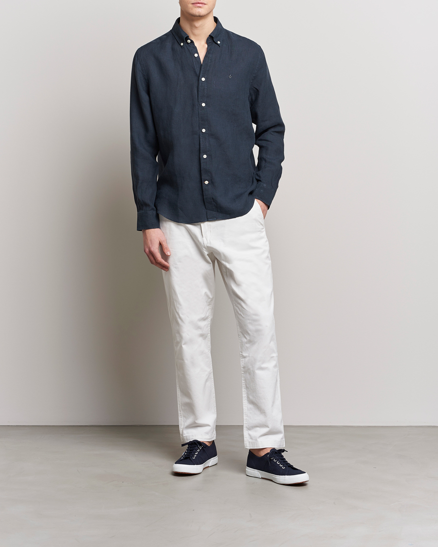 Herren | Hemden | Morris | Douglas Linen Button Down Shirt Navy