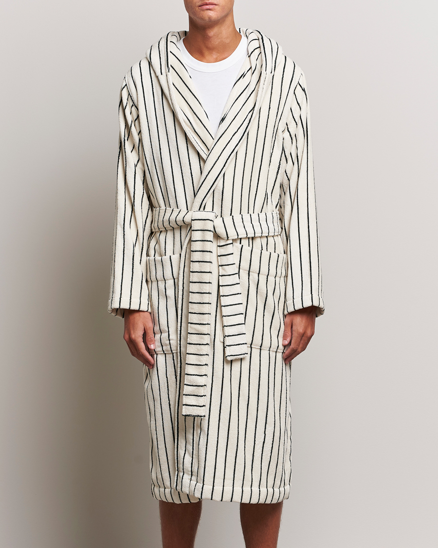 Herren | Morgenmantel | Tekla | Organic Terry Hooded Bathrobe Racing Green Stripes