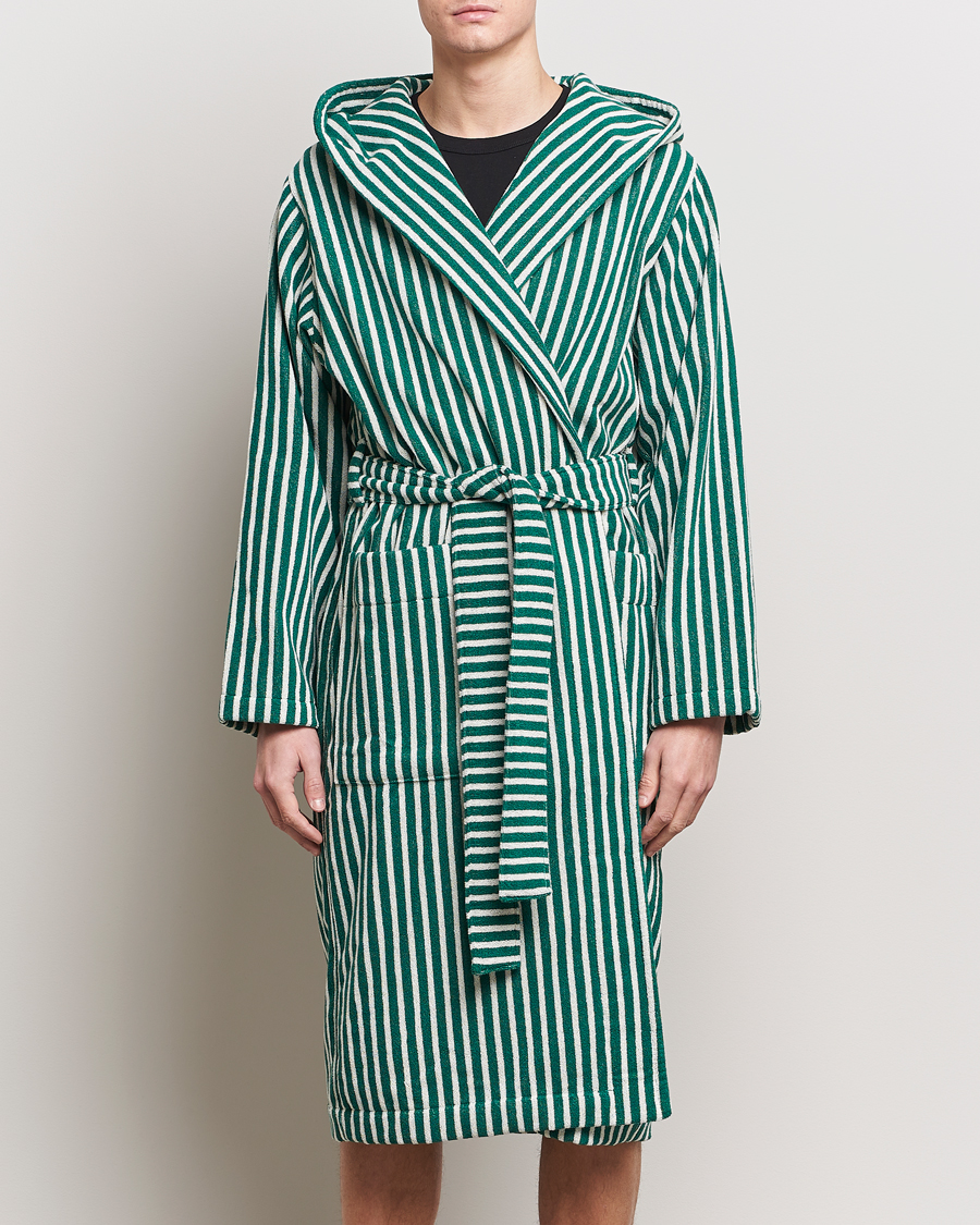 Herren | Tekla | Tekla | Organic Terry Hooded Bathrobe Teal Green Stripes