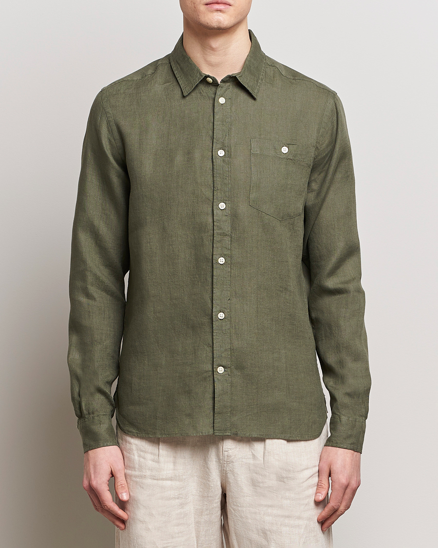 Herren | KnowledgeCotton Apparel | KnowledgeCotton Apparel | Regular Linen Shirt Burned Olive