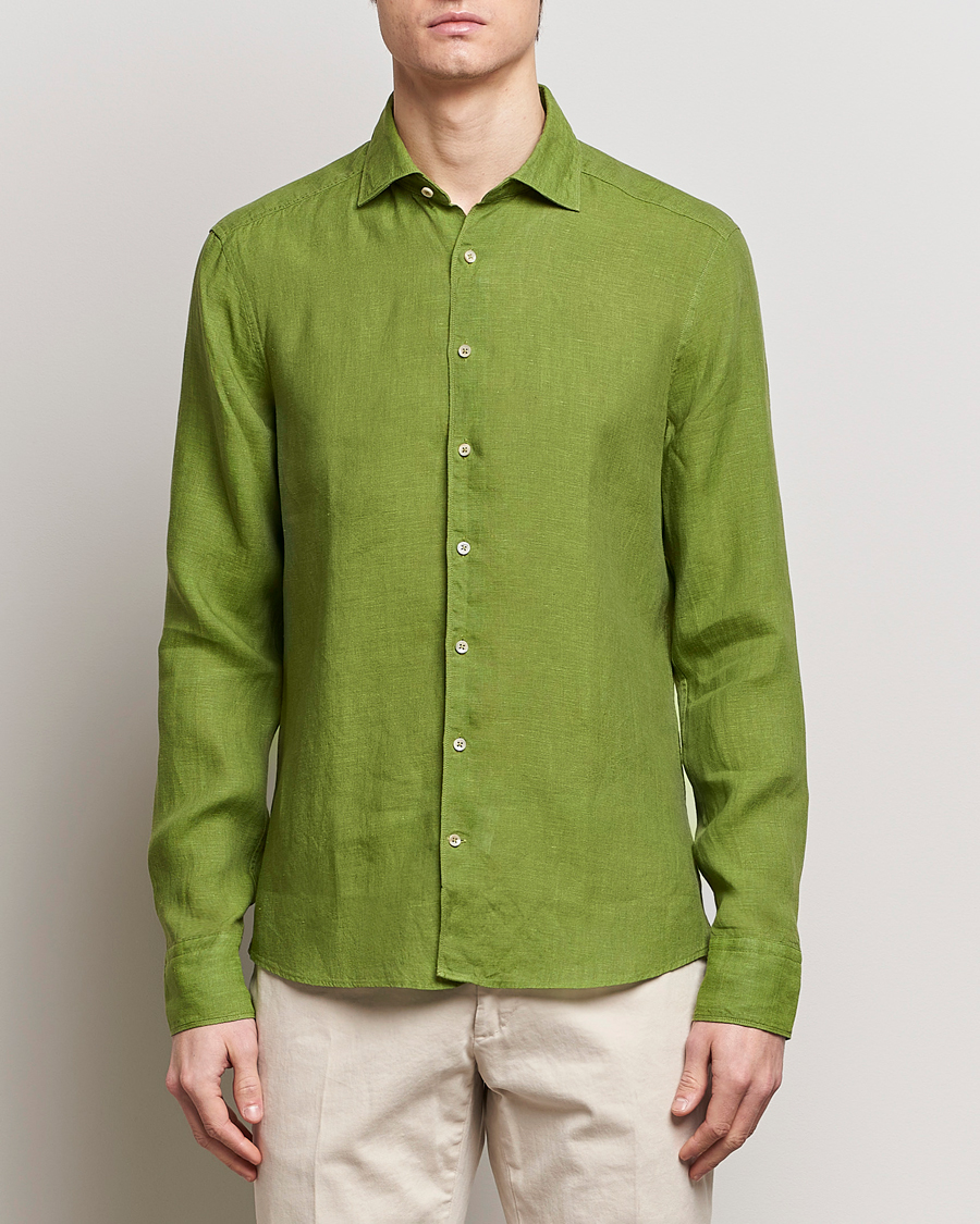 Herren | Hemden | Stenströms | Slimline Cut Away Linen Shirt Green