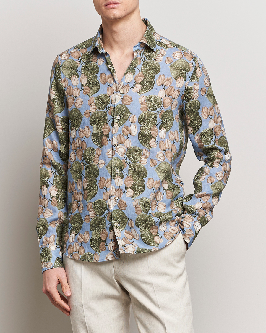 Herren | Business & Beyond | Stenströms | Slimline Cut Away Printed Flower Linen Shirt Multi