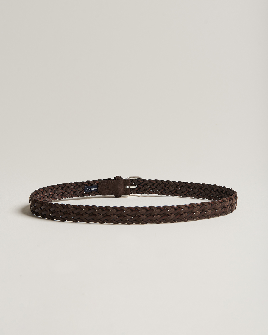 Herren | Geflochtene Gürtel | Anderson\'s | Woven Suede/Leather Belt 3 cm Dark Brown