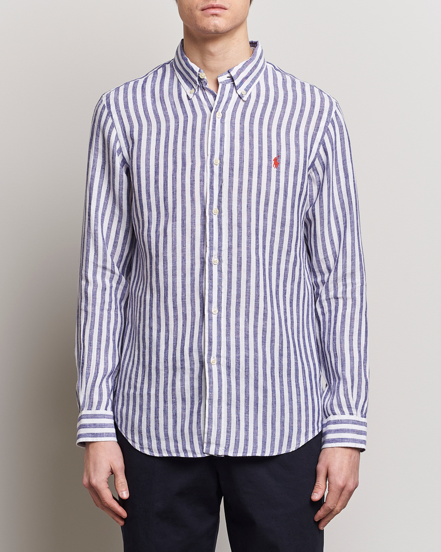 Herren | Polo Ralph Lauren | Polo Ralph Lauren | Custom Fit Striped Linen Shirt Blue/White
