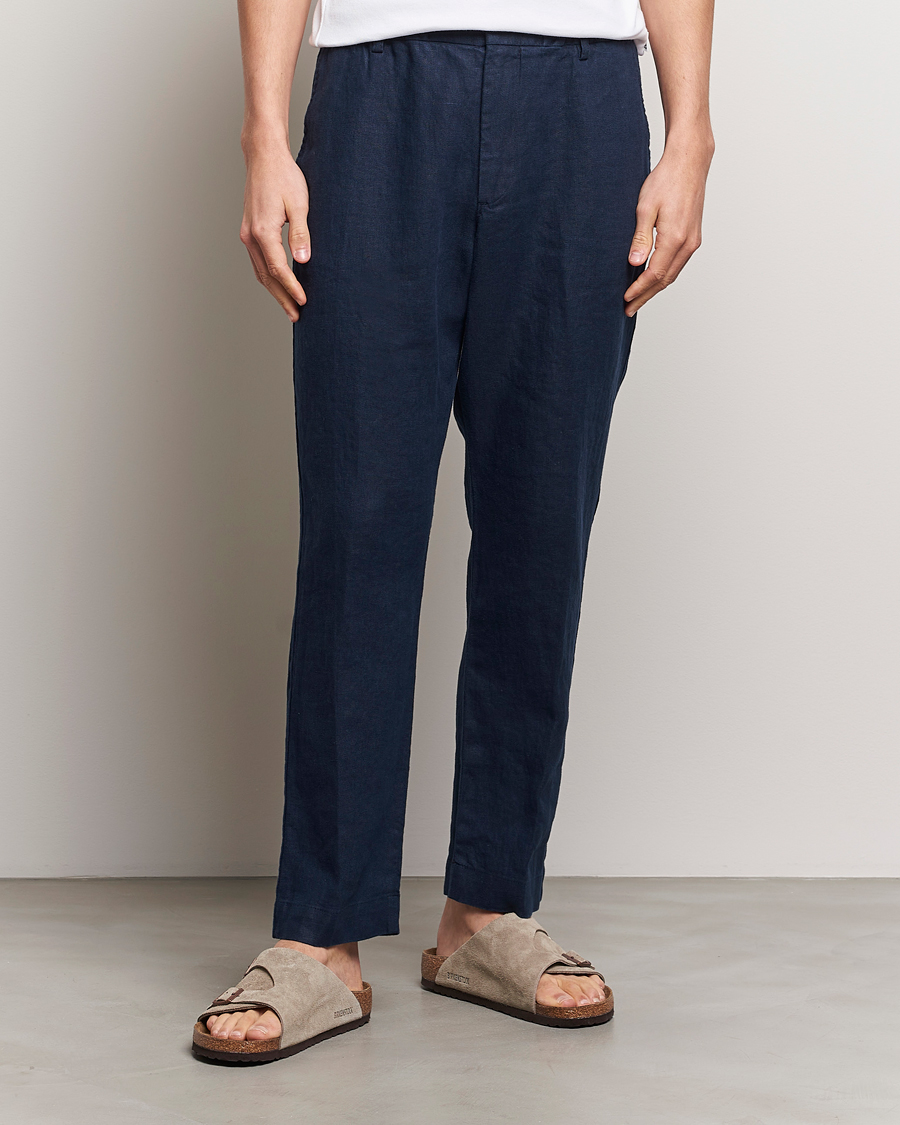 Herren | Leinenhosen | NN07 | Billie Linen Drawstring Trousers Navy Blue