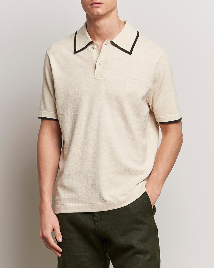 Herren | Kurzarm-Poloshirts | NN07 | Damon Silk/Cotton Knitted Polo Oat