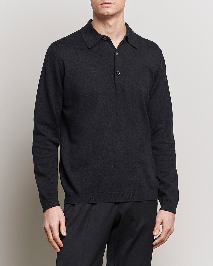 Herren | A Day's March | A Day\'s March | Ambroz Cotton/Linen Polo Black