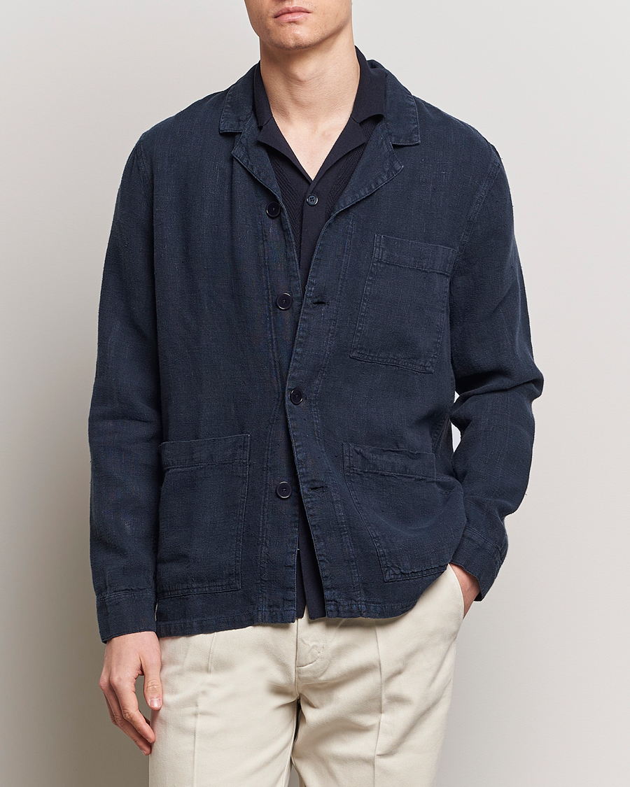 Herren | Kategorie | A Day's March | Bangher Linen Overshirt Navy