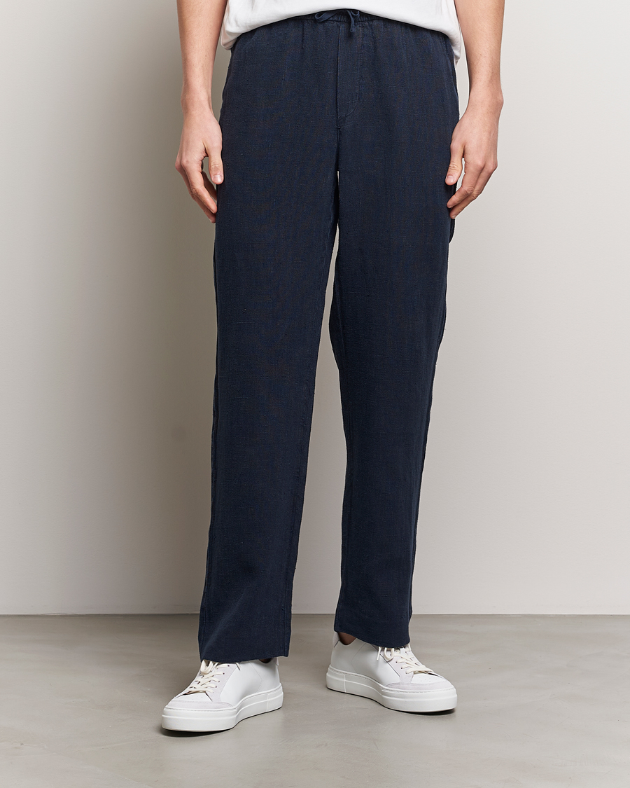 Herren | Business & Beyond | A Day's March | Tamiat Drawstring Linen Trousers Navy