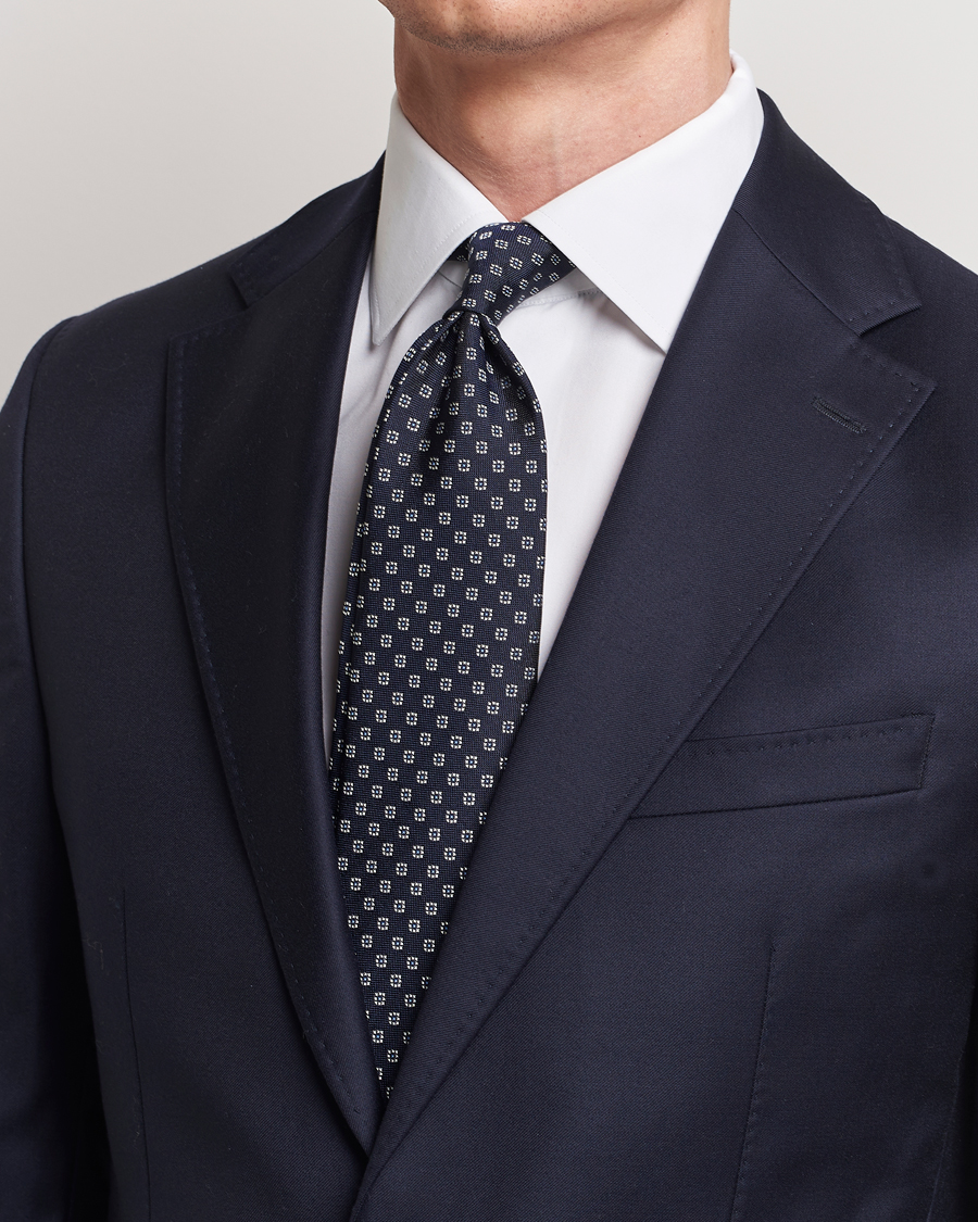 Herren | Krawatten | E. Marinella | 3-Fold Jacquard Silk Tie Navy