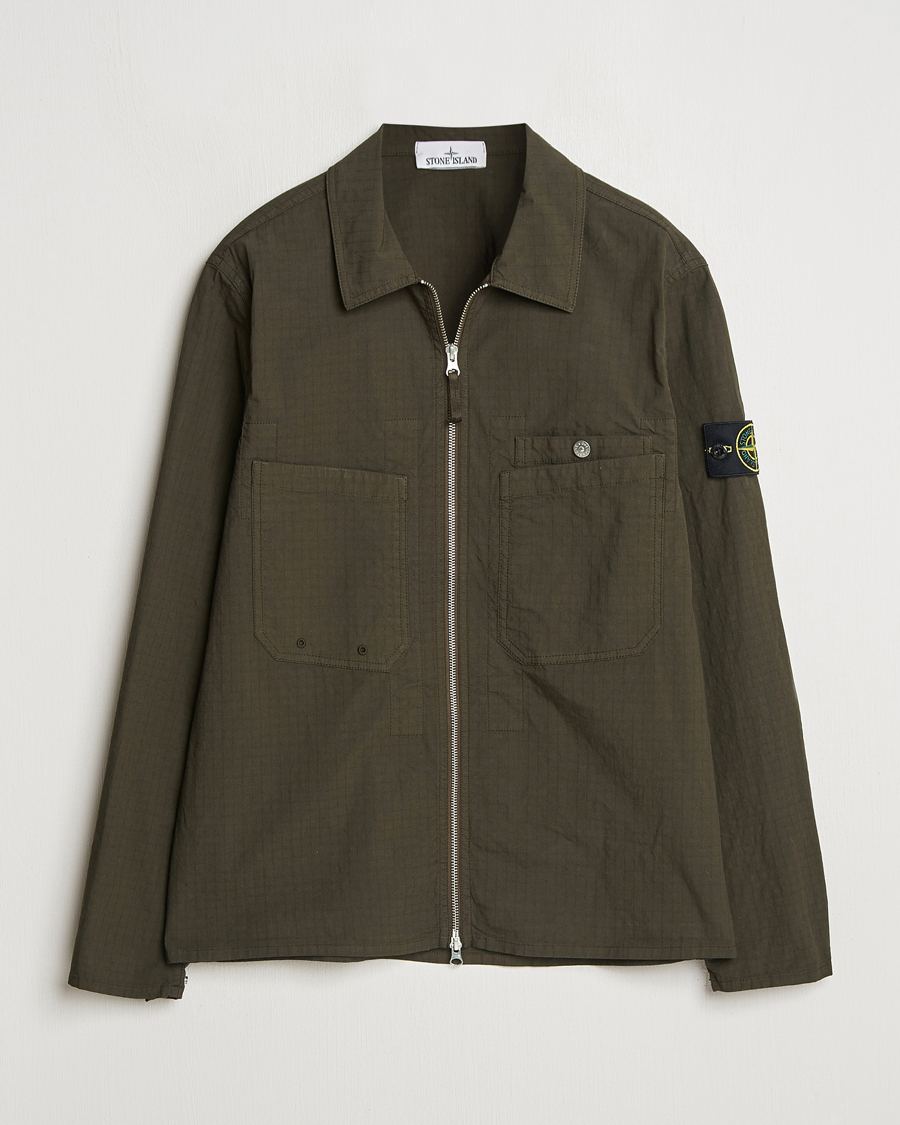 Herren | Hemden | Stone Island | Stretch Ripstop Cotton Zip Overshirt Military Green