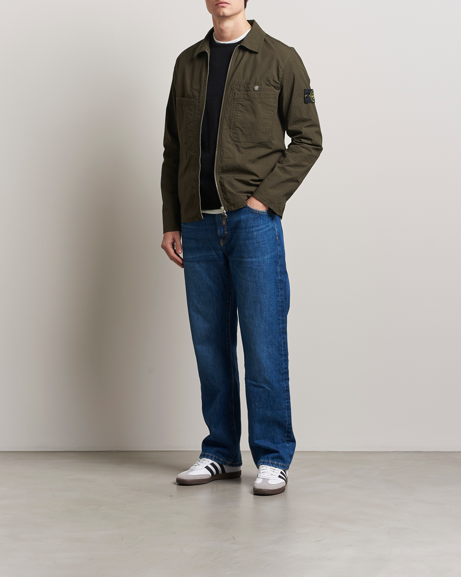 Herren | Hemden | Stone Island | Stretch Ripstop Cotton Zip Overshirt Military Green