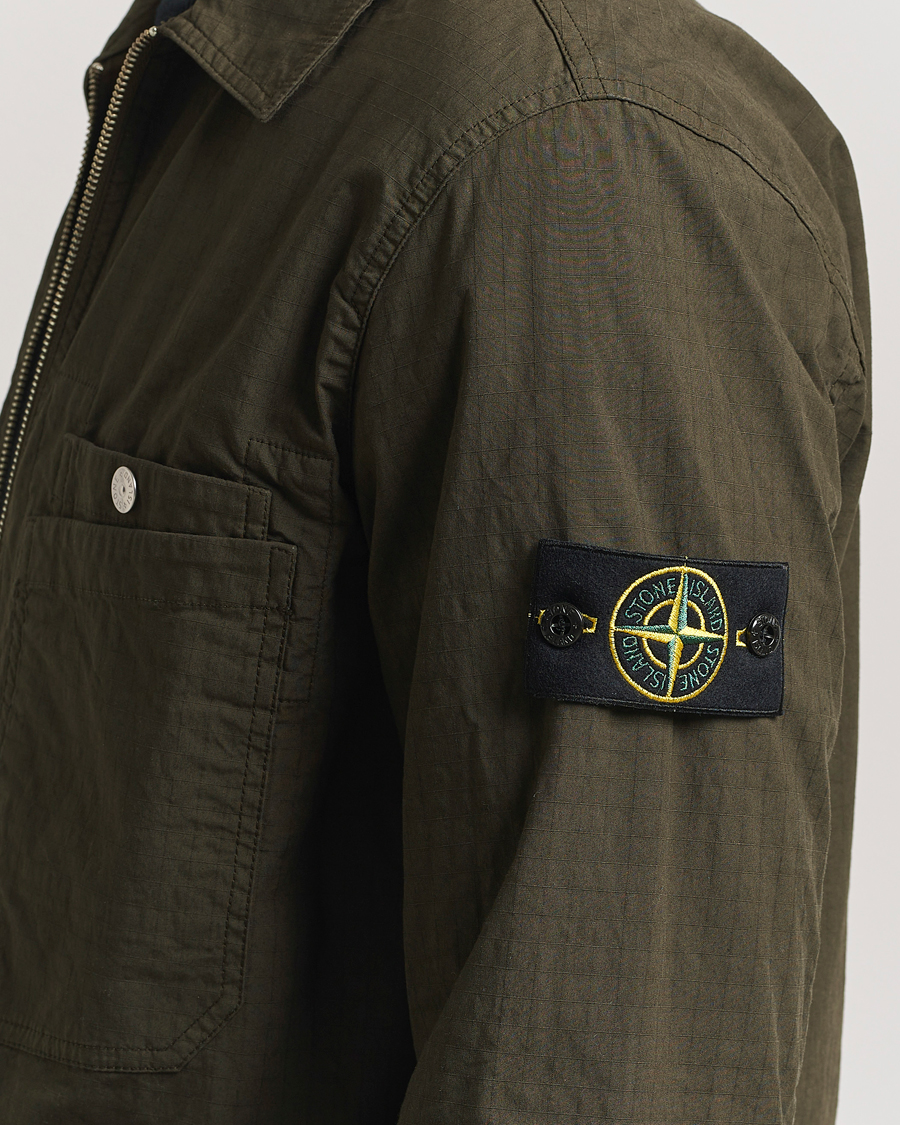 Herren | Hemden | Stone Island | Stretch Ripstop Cotton Zip Overshirt Military Green
