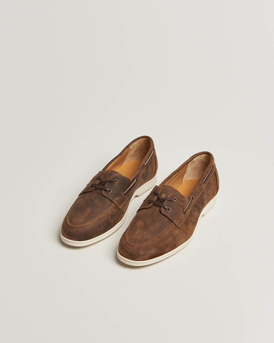 Herren | Segelschuhe | Myrqvist | Sandhamn Boat Shoe Waxed Chestnut Suede