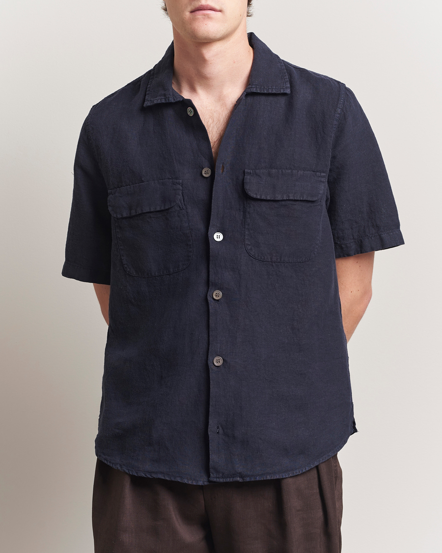 Herren | Hemden | Oscar Jacobson | Reg Fit City Linen Shirt Navy