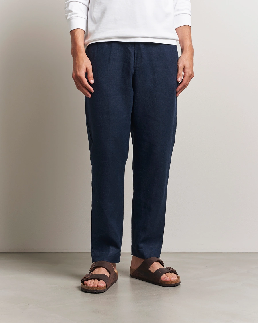 Herren | Hosen | NN07 | Billie Linen Drawstring Trousers Navy Blue