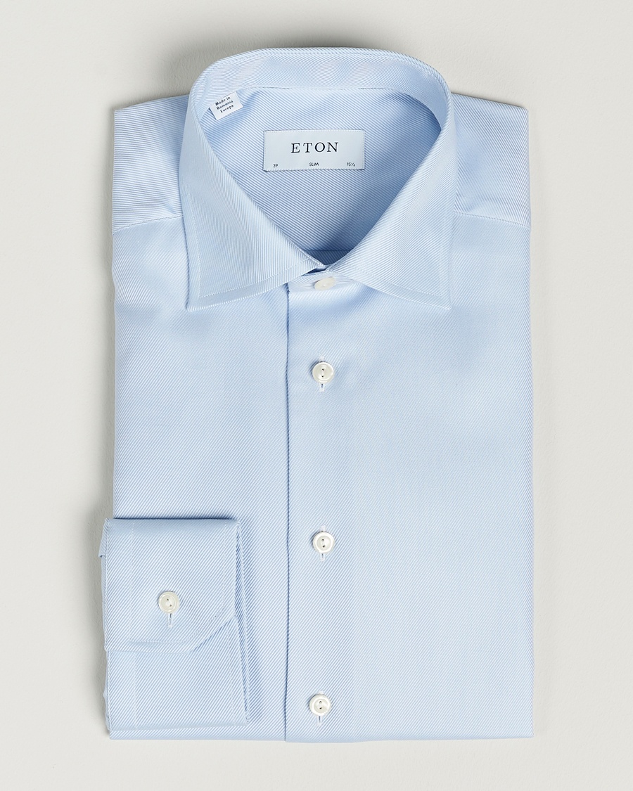 Eton Slim Fit Textured Twill Shirt Blue – Blau