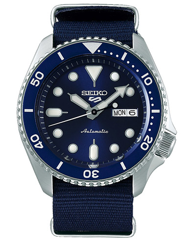 Seiko 5 Sports Mens 43mm 100m Automatic Blue Dial Nato bei