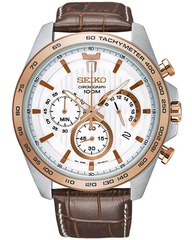 Seiko Chronograph 44mm Calf Leather White Dial