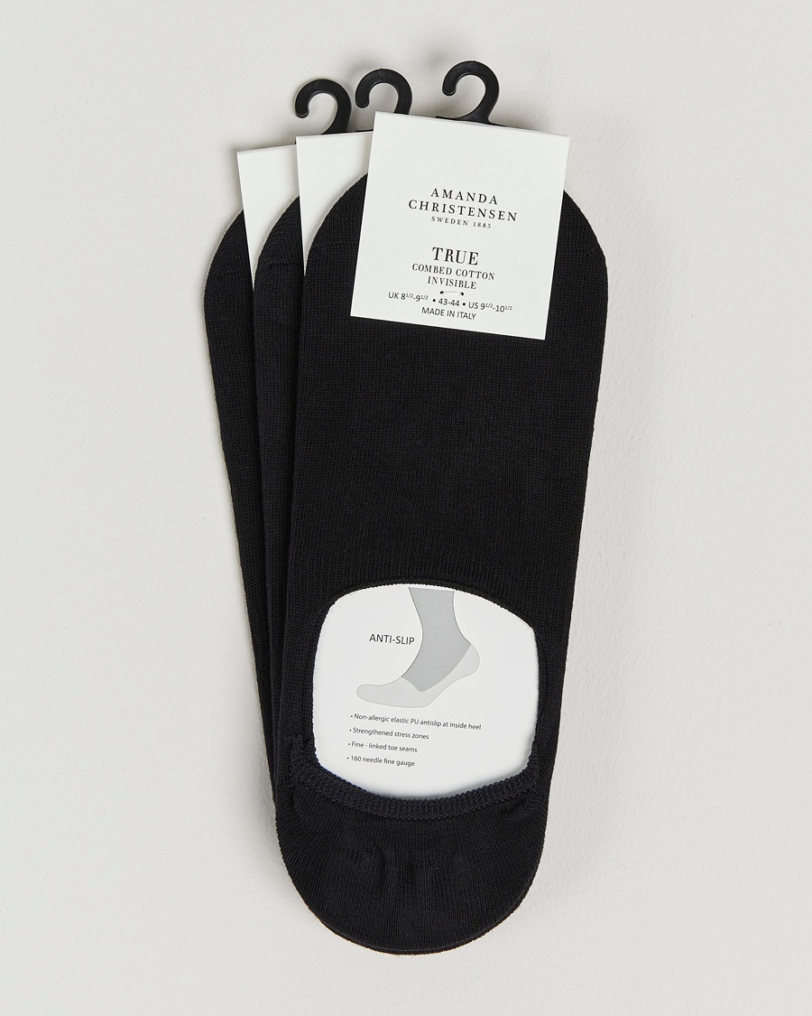 Amanda Christensen 3-Pack True Cotton Invisible Socks Black – Schwarz