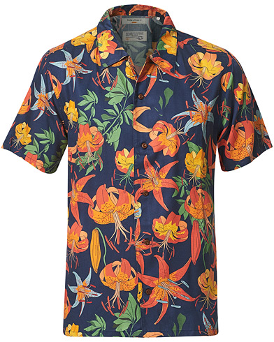 Nudie Jeans Arvid Printed Lillies Short Sleeve Shirt Deep Blue