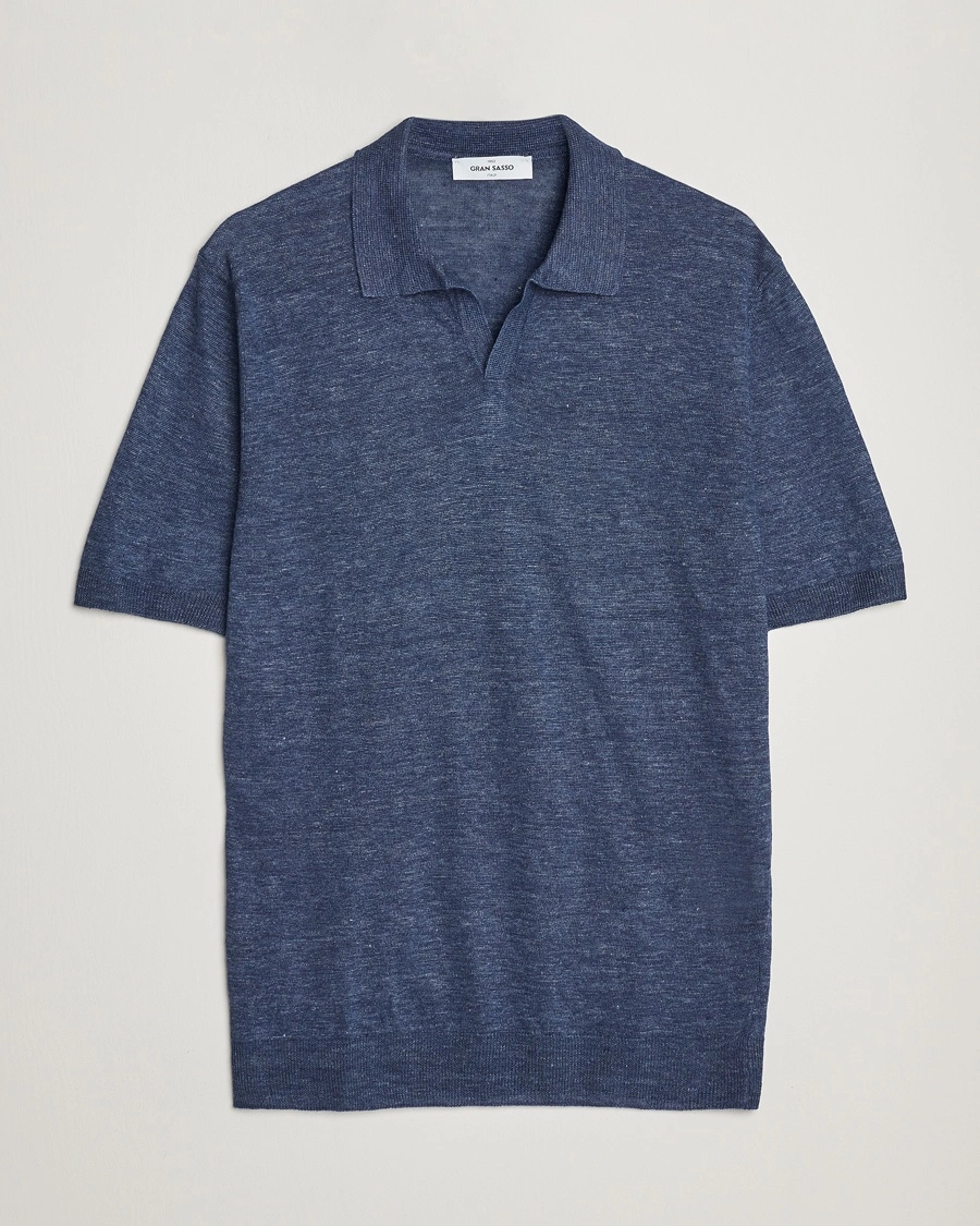 Gran Sasso Knitted Linen Polo Navy Melange – Blau