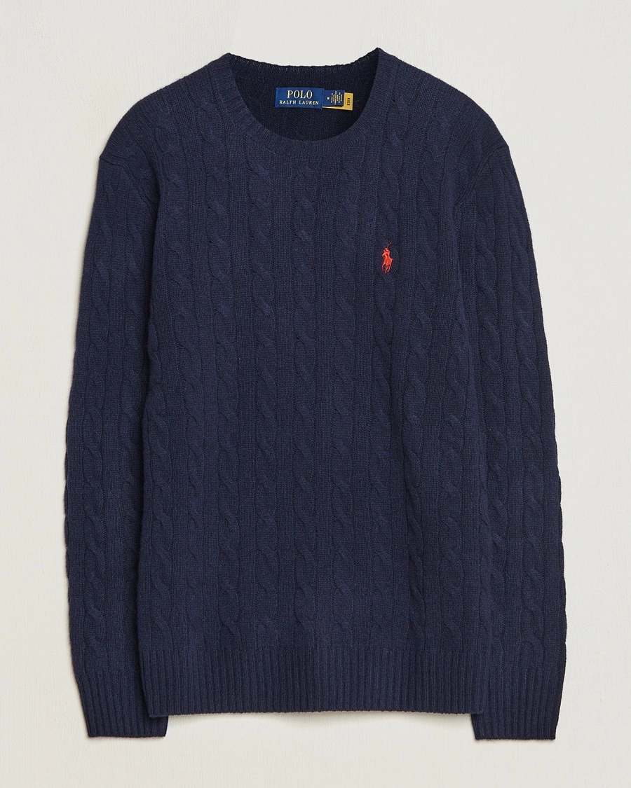 Polo Ralph Lauren Wool/Cashmere Cable Crew Neck Hunter Navy – Blau