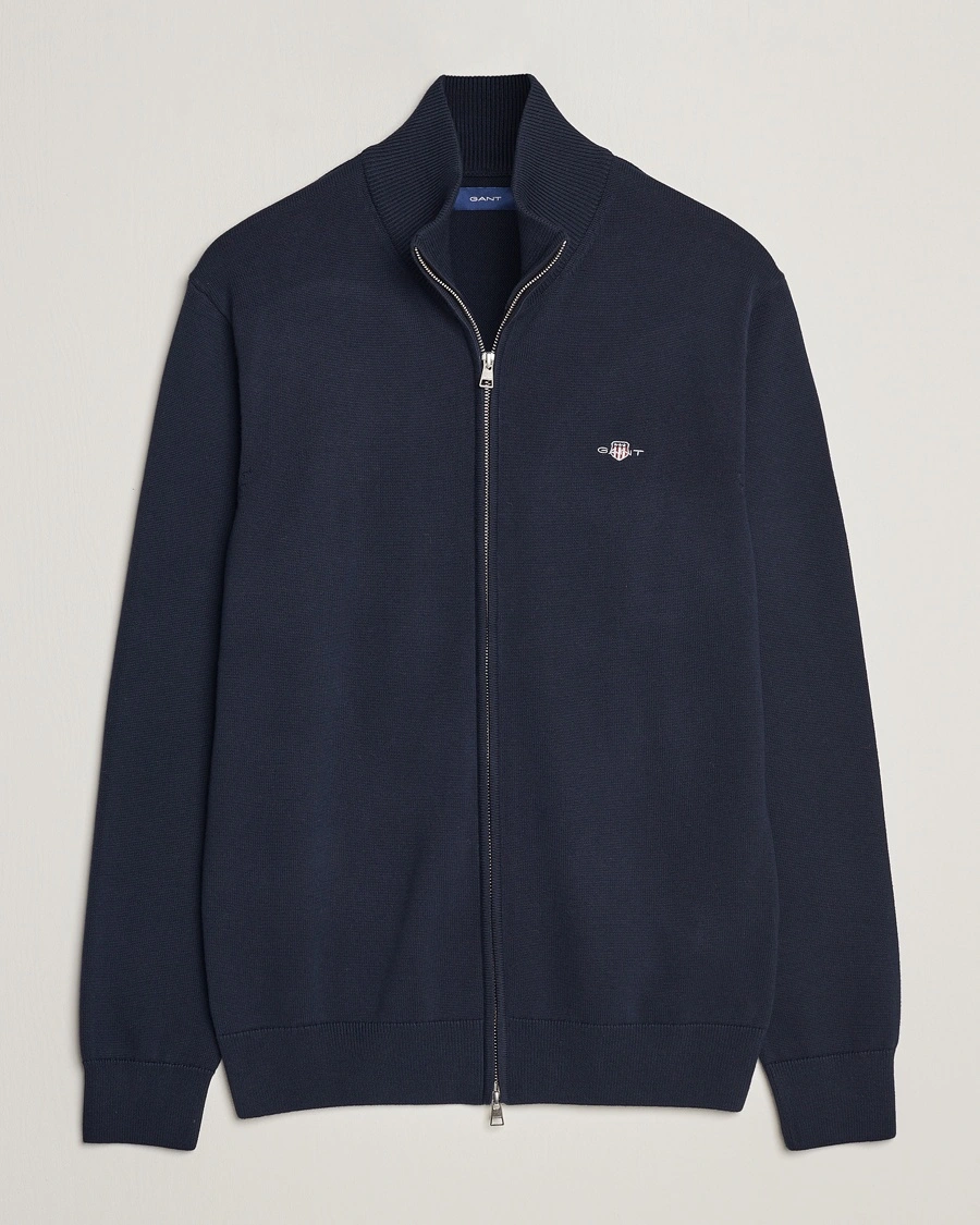 Gant Cotton Full Zip Cardigan Evening Blue – Blau