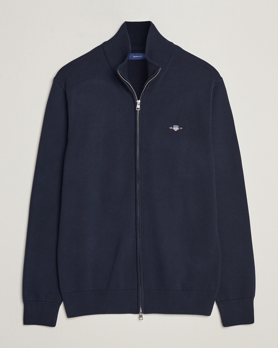 Gant Cotton Full Zip Cardigan Evening Blue – Blau