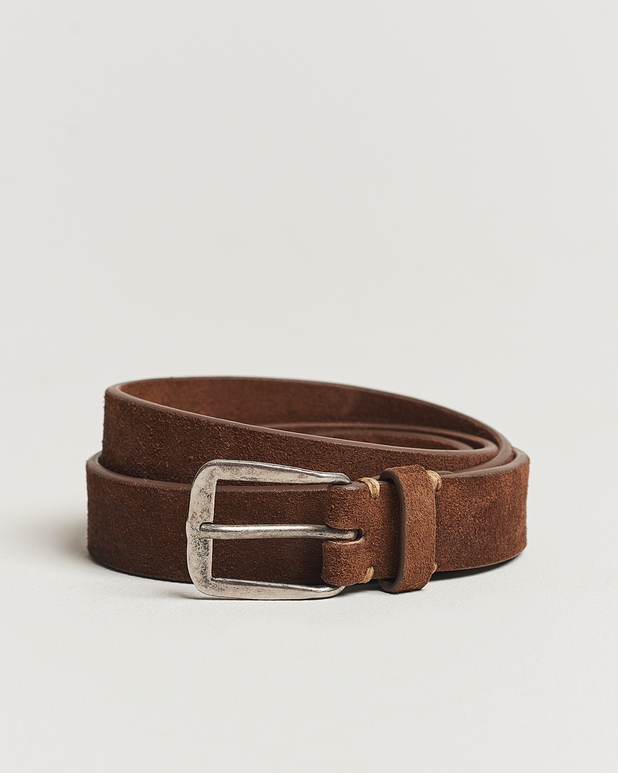 Massimo Alba Narrow Suede Belt Dark Brown – Braun